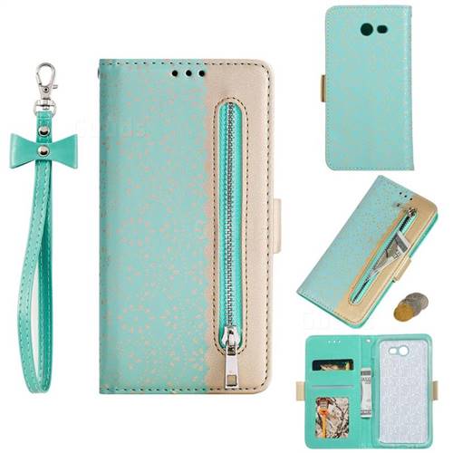 Luxury Lace Zipper Stitching Leather Phone Wallet Case for Samsung Galaxy J7 2017 Halo US Edition - Green
