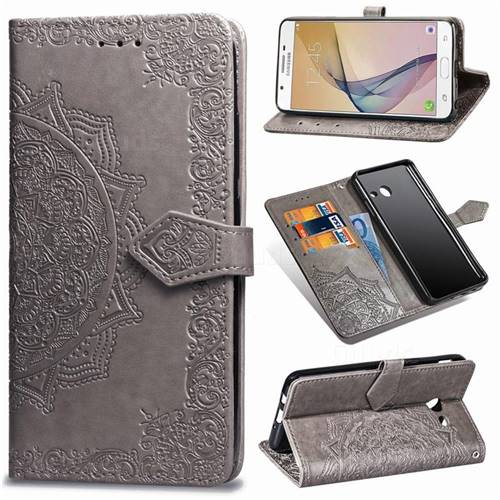 Embossing Imprint Mandala Flower Leather Wallet Case for Samsung Galaxy J7 2017 Halo US Edition - Gray