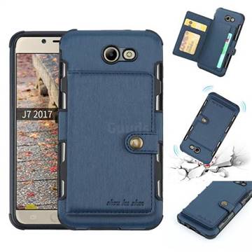 Brush Multi-function Leather Phone Case for Samsung Galaxy J7 2017 Halo US Edition - Blue