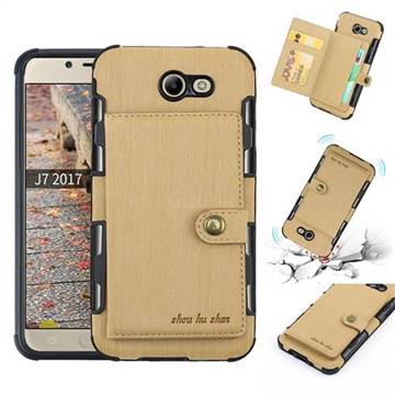 Brush Multi-function Leather Phone Case for Samsung Galaxy J7 2017 Halo US Edition - Golden