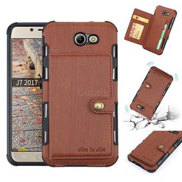 Brush Multi-function Leather Phone Case for Samsung Galaxy J7 2017 Halo US Edition - Brown