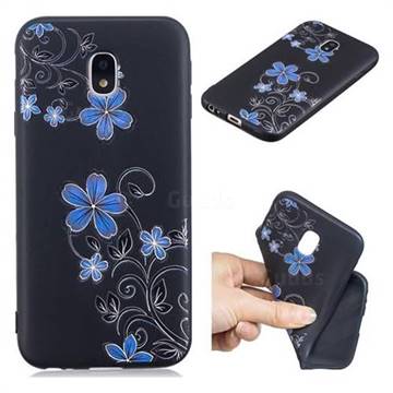 Little Blue Flowers 3D Embossed Relief Black TPU Cell Phone Back Cover for Samsung Galaxy J7 2017 J730 Eurasian