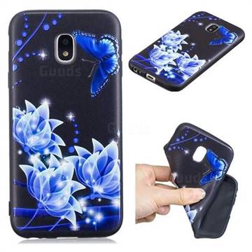 Blue Butterfly 3D Embossed Relief Black TPU Cell Phone Back Cover for Samsung Galaxy J7 2017 J730 Eurasian