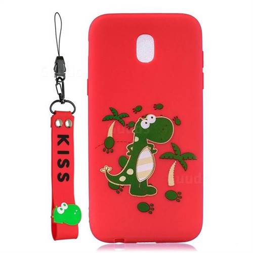 Red Dinosaur Soft Kiss Candy Hand Strap Case for Samsung J7 J730 - TPU Case - Guuds