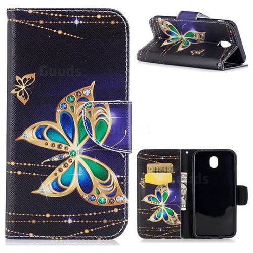 Golden Shining Butterfly Leather Wallet Case for Samsung Galaxy J7 2017 J730