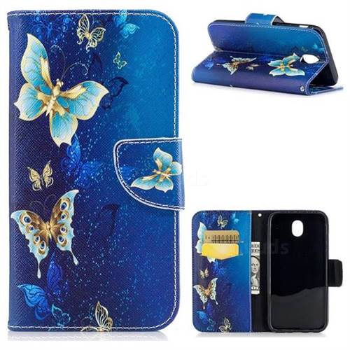 Golden Butterflies Leather Wallet Case for Samsung Galaxy J7 2017 J730