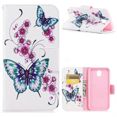 Peach Butterfly Leather Wallet Case for Samsung Galaxy J7 2017 J730