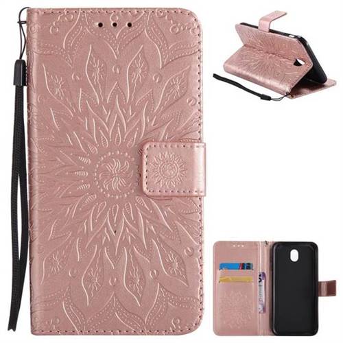 Embossing Sunflower Leather Wallet Case for Samsung Galaxy J7 2017 J730 Eurasian - Rose Gold