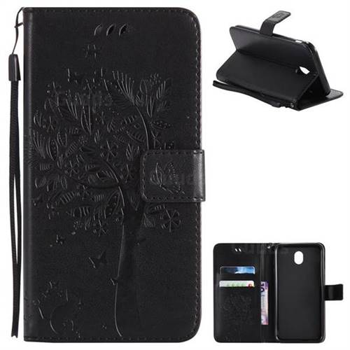 Embossing Butterfly Tree Leather Wallet Case for Samsung Galaxy J7 2017 J730 Eurasian - Black