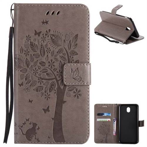 Embossing Butterfly Tree Leather Wallet Case for Samsung Galaxy J7 2017 J730 Eurasian - Grey