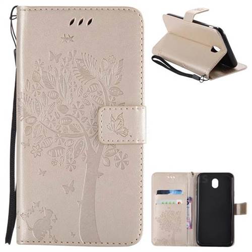 Embossing Butterfly Tree Leather Wallet Case for Samsung Galaxy J7 2017 J730 Eurasian - Champagne