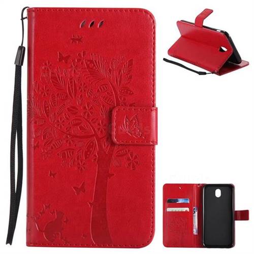 Embossing Butterfly Tree Leather Wallet Case for Samsung Galaxy J7 2017 J730 Eurasian - Red