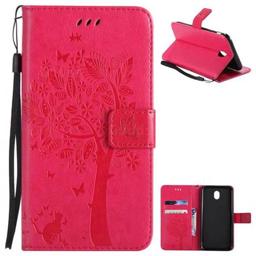 Embossing Butterfly Tree Leather Wallet Case for Samsung Galaxy J7 2017 J730 Eurasian - Rose