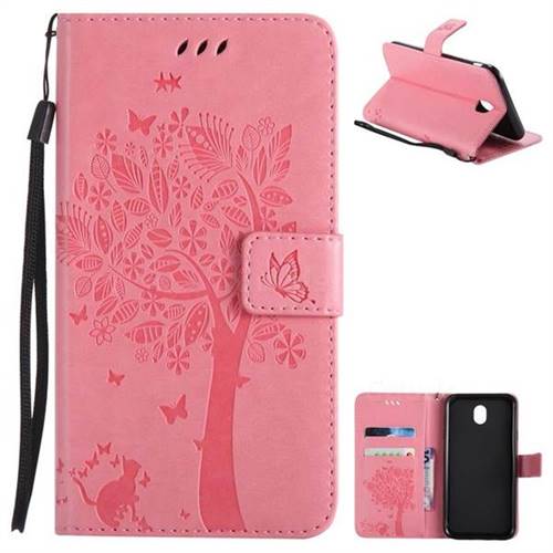 Embossing Butterfly Tree Leather Wallet Case for Samsung Galaxy J7 2017 J730 Eurasian - Pink