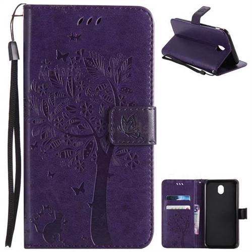 Embossing Butterfly Tree Leather Wallet Case for Samsung Galaxy J7 2017 J730 Eurasian - Purple