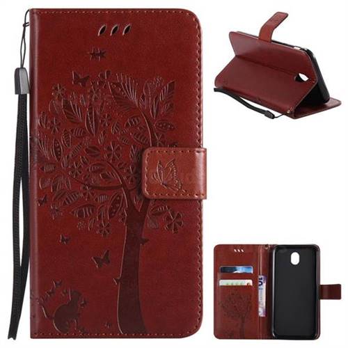 Embossing Butterfly Tree Leather Wallet Case for Samsung Galaxy J7 2017 J730 Eurasian - Brown
