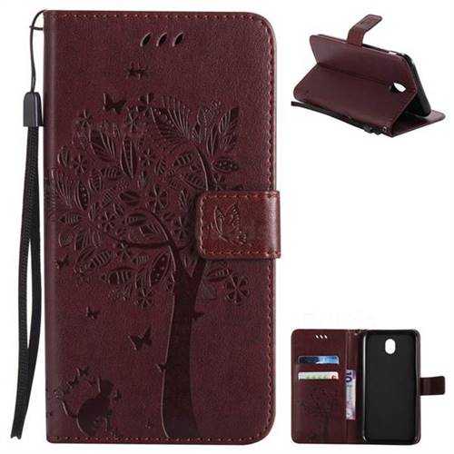 Embossing Butterfly Tree Leather Wallet Case for Samsung Galaxy J7 2017 J730 Eurasian - Coffee