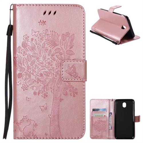 Embossing Butterfly Tree Leather Wallet Case for Samsung Galaxy J7 2017 J730 Eurasian - Rose Pink