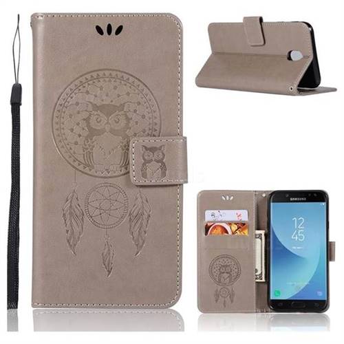 Intricate Embossing Owl Campanula Leather Wallet Case for Samsung Galaxy J7 2017 J730 Eurasian - Grey