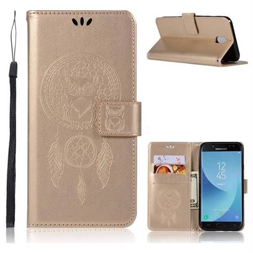 Intricate Embossing Owl Campanula Leather Wallet Case for Samsung Galaxy J7 2017 J730 Eurasian - Champagne