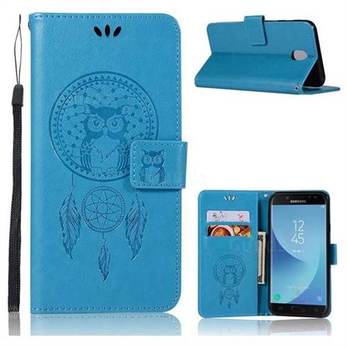 Intricate Embossing Owl Campanula Leather Wallet Case for Samsung Galaxy J7 2017 J730 Eurasian - Blue
