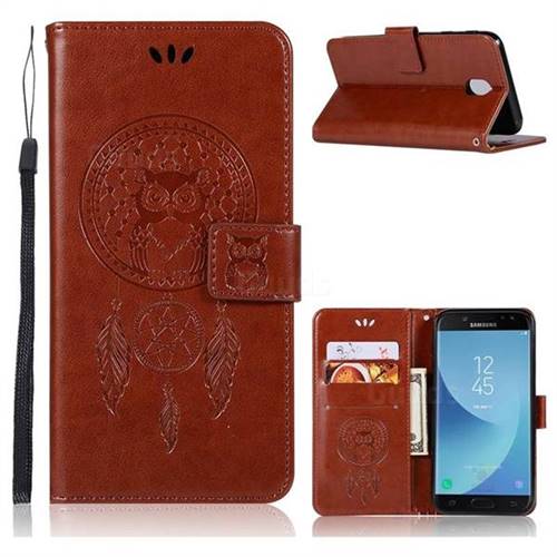Intricate Embossing Owl Campanula Leather Wallet Case for Samsung Galaxy J7 2017 J730 Eurasian - Brown