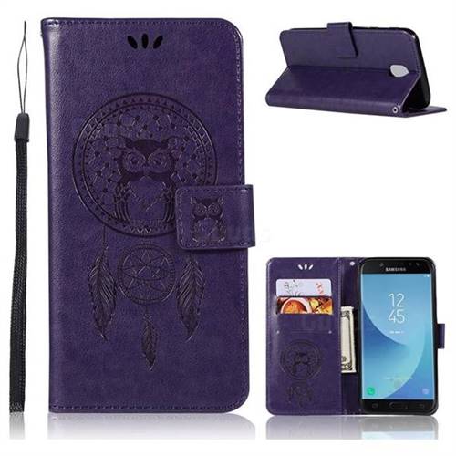 Intricate Embossing Owl Campanula Leather Wallet Case for Samsung Galaxy J7 2017 J730 Eurasian - Purple