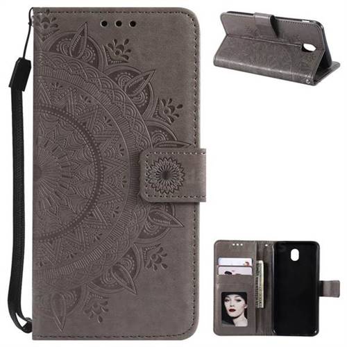 Intricate Embossing Datura Leather Wallet Case for Samsung Galaxy J7 2017 J730 Eurasian - Gray