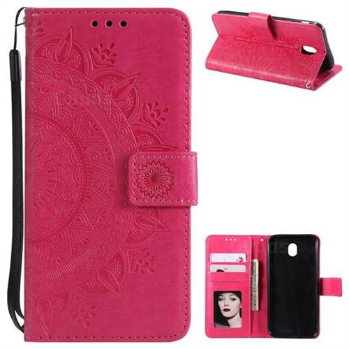 Intricate Embossing Datura Leather Wallet Case for Samsung Galaxy J7 2017 J730 Eurasian - Rose Red