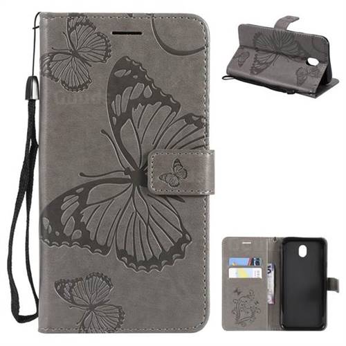 Embossing 3D Butterfly Leather Wallet Case for Samsung Galaxy J7 2017 J730 Eurasian - Gray
