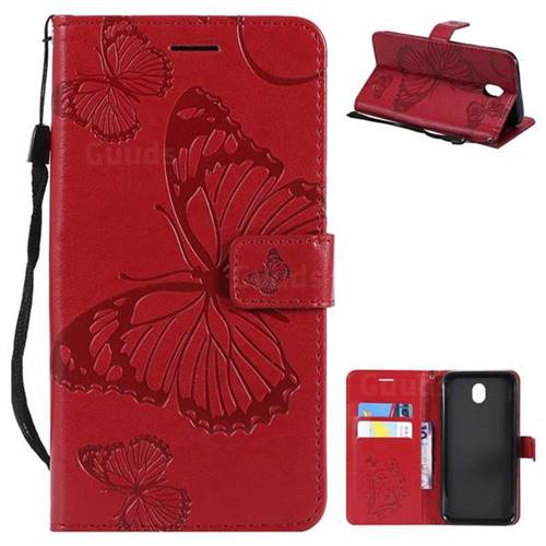 Embossing 3D Butterfly Leather Wallet Case for Samsung Galaxy J7 2017 J730 Eurasian - Red