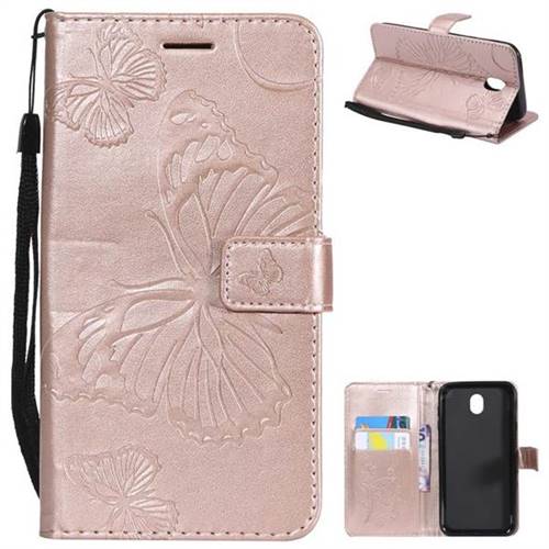 Embossing 3D Butterfly Leather Wallet Case for Samsung Galaxy J7 2017 J730 Eurasian - Rose Gold