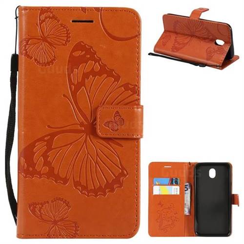 Embossing 3D Butterfly Leather Wallet Case for Samsung Galaxy J7 2017 J730 Eurasian - Orange