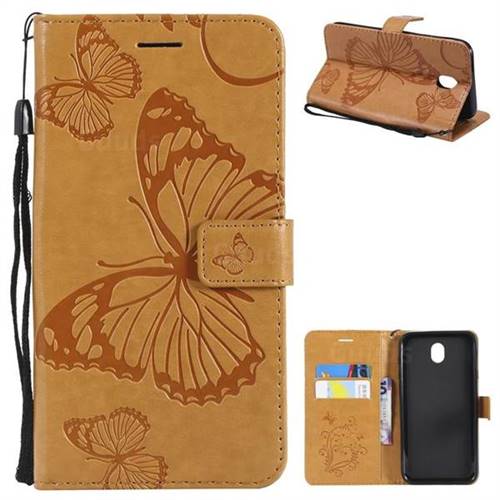 Embossing 3D Butterfly Leather Wallet Case for Samsung Galaxy J7 2017 J730 Eurasian - Yellow