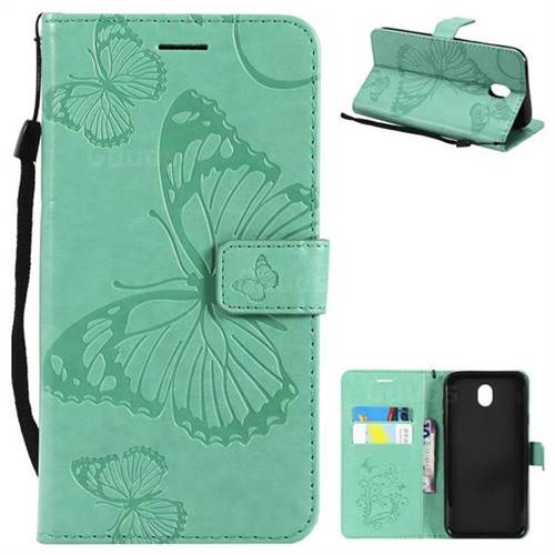 Embossing 3D Butterfly Leather Wallet Case for Samsung Galaxy J7 2017 J730 Eurasian - Green