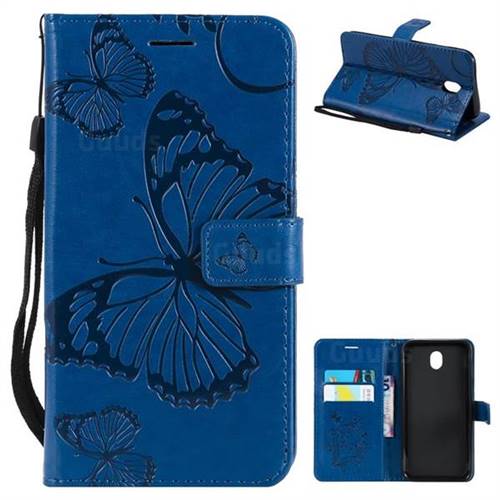 Embossing 3D Butterfly Leather Wallet Case for Samsung Galaxy J7 2017 J730 Eurasian - Blue