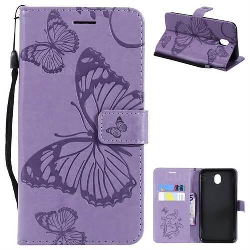Embossing 3D Butterfly Leather Wallet Case for Samsung Galaxy J7 2017 J730 Eurasian - Purple