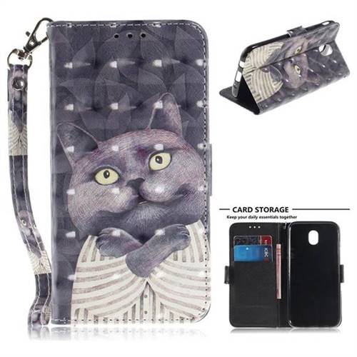 Cat Embrace 3D Painted Leather Wallet Phone Case for Samsung Galaxy J7 2017 J730 Eurasian