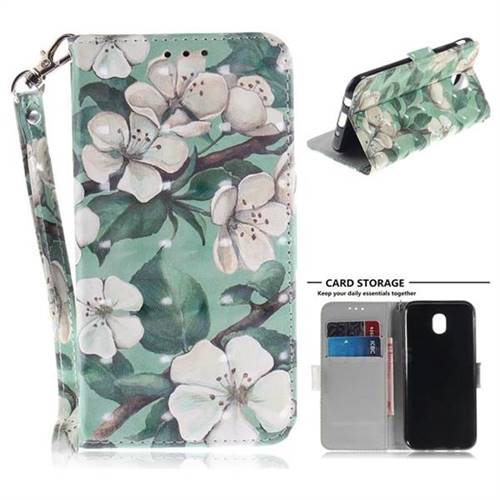 Watercolor Flower 3D Painted Leather Wallet Phone Case for Samsung Galaxy J7 2017 J730 Eurasian