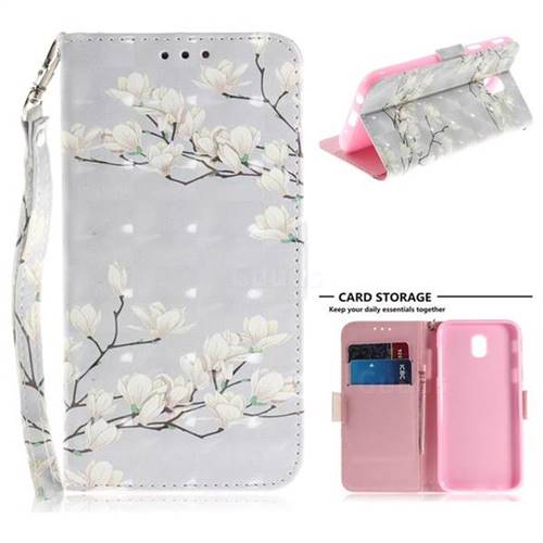 Magnolia Flower 3D Painted Leather Wallet Phone Case for Samsung Galaxy J7 2017 J730 Eurasian