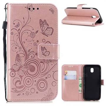 Intricate Embossing Butterfly Circle Leather Wallet Case for Samsung Galaxy J7 2017 J730 Eurasian - Rose Gold