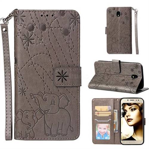 Embossing Fireworks Elephant Leather Wallet Case for Samsung Galaxy J7 2017 J730 Eurasian - Gray