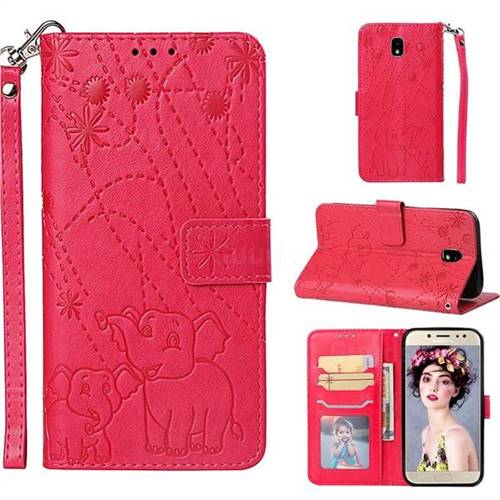 Embossing Fireworks Elephant Leather Wallet Case for Samsung Galaxy J7 2017 J730 Eurasian - Red