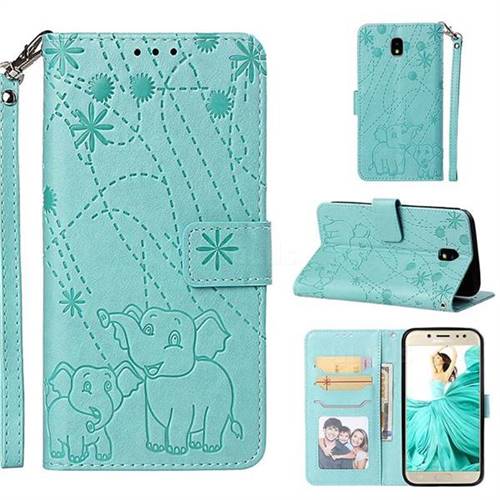 Embossing Fireworks Elephant Leather Wallet Case for Samsung Galaxy J7 2017 J730 Eurasian - Green