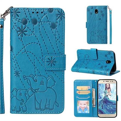 Embossing Fireworks Elephant Leather Wallet Case for Samsung Galaxy J7 2017 J730 Eurasian - Blue