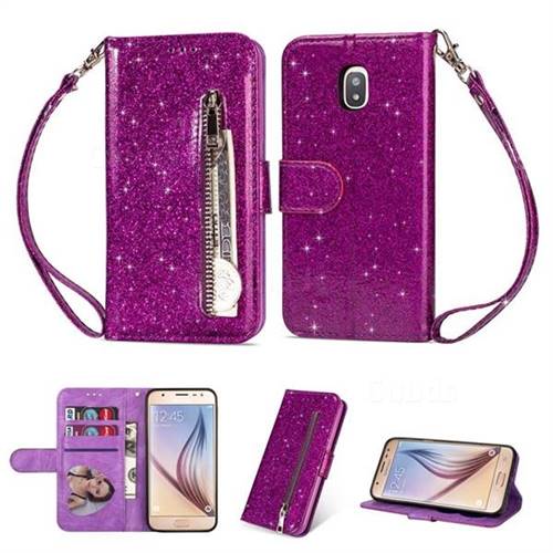Glitter Shine Leather Zipper Wallet Phone Case for Samsung Galaxy J7 2017 J730 Eurasian - Purple