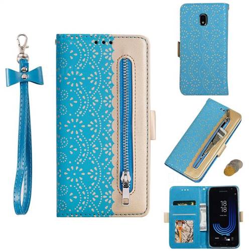 Luxury Lace Zipper Stitching Leather Phone Wallet Case for Samsung Galaxy J7 2017 J730 Eurasian - Blue