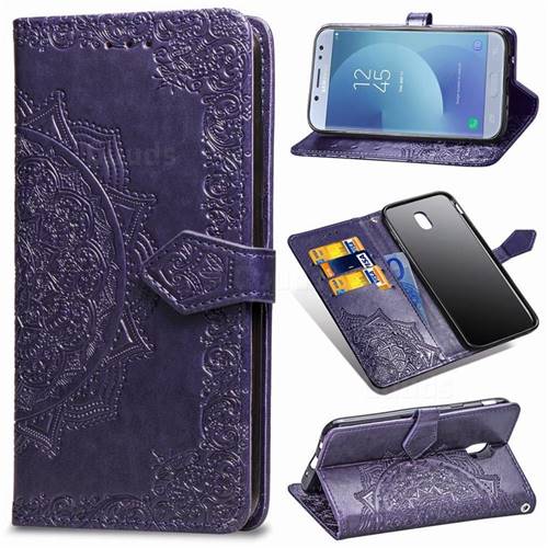 Embossing Imprint Mandala Flower Leather Wallet Case for Samsung Galaxy J7 2017 J730 Eurasian - Purple