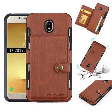 Brush Multi-function Leather Phone Case for Samsung Galaxy J7 2017 J730 Eurasian - Brown
