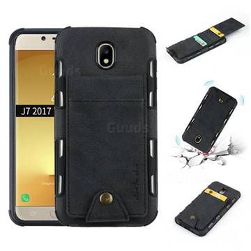 Woven Pattern Multi-function Leather Phone Case for Samsung Galaxy J7 2017 J730 Eurasian - Black